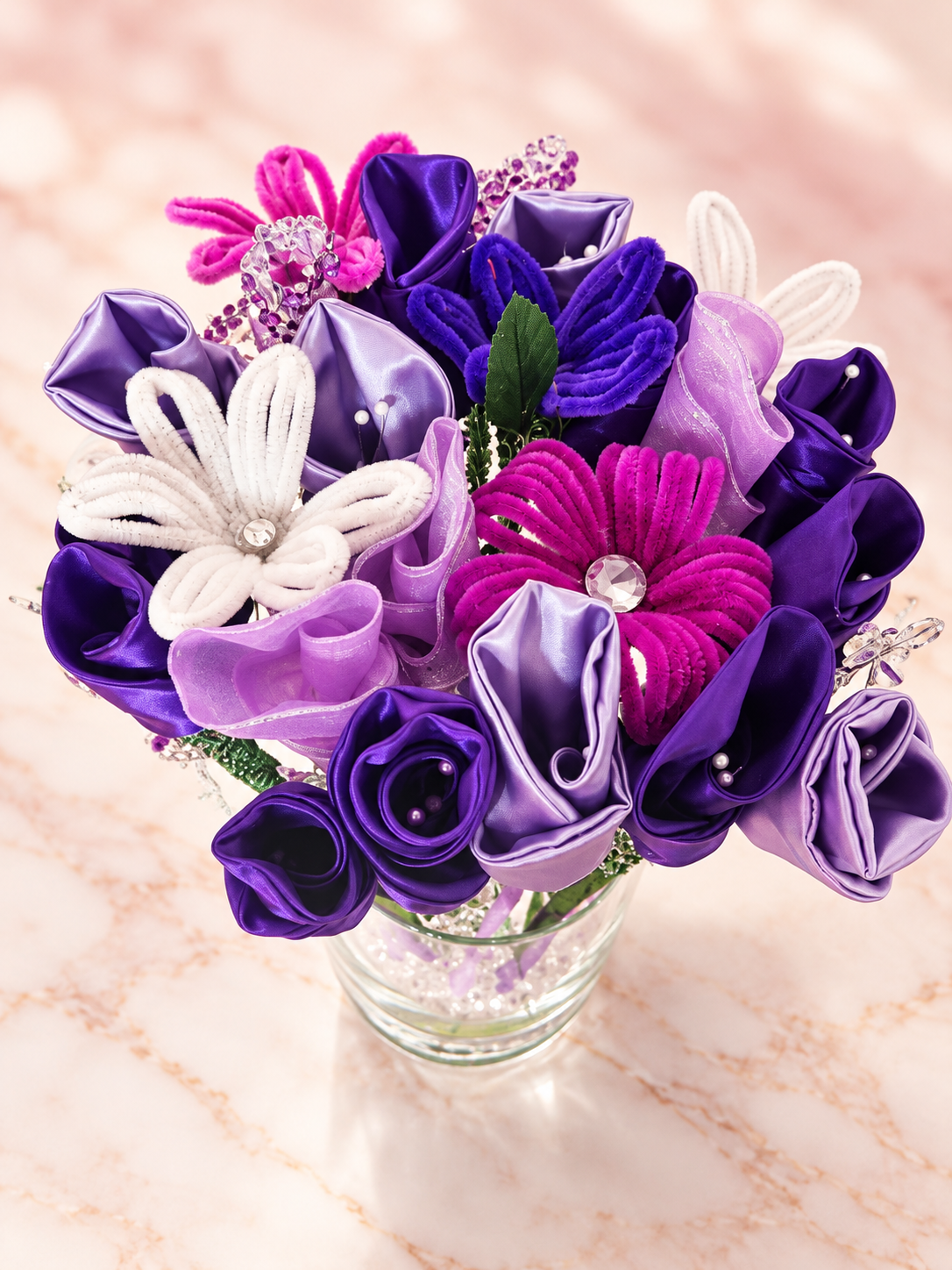 Purple Lavender Satin Bouquet - Medium — 13 handcrafted flowers