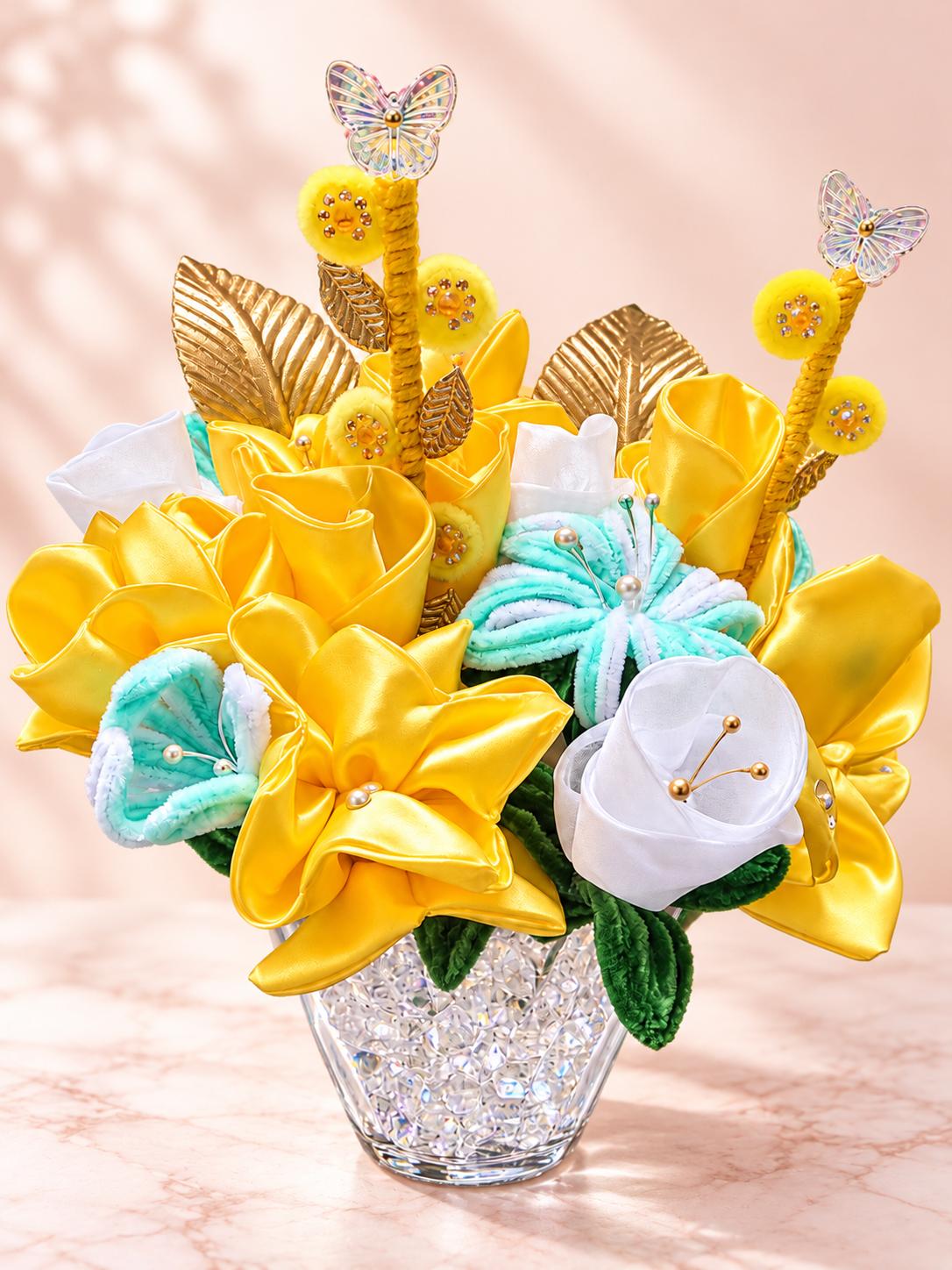 Golden Butterfly Bouquet- Medium — 13 handcrafted flowers