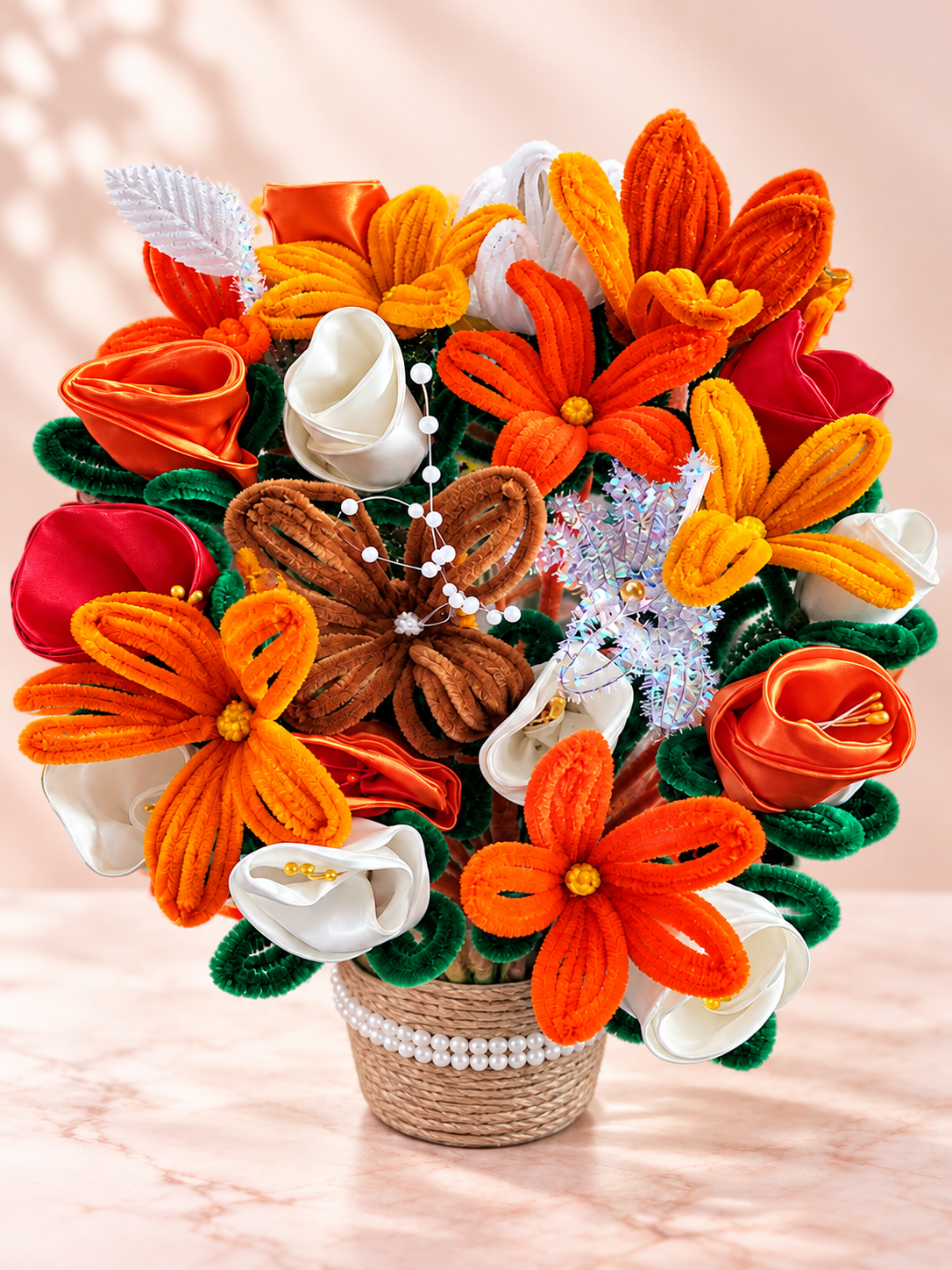 Orange Crystal Bouquet - Large — 24 handcrafted flowers