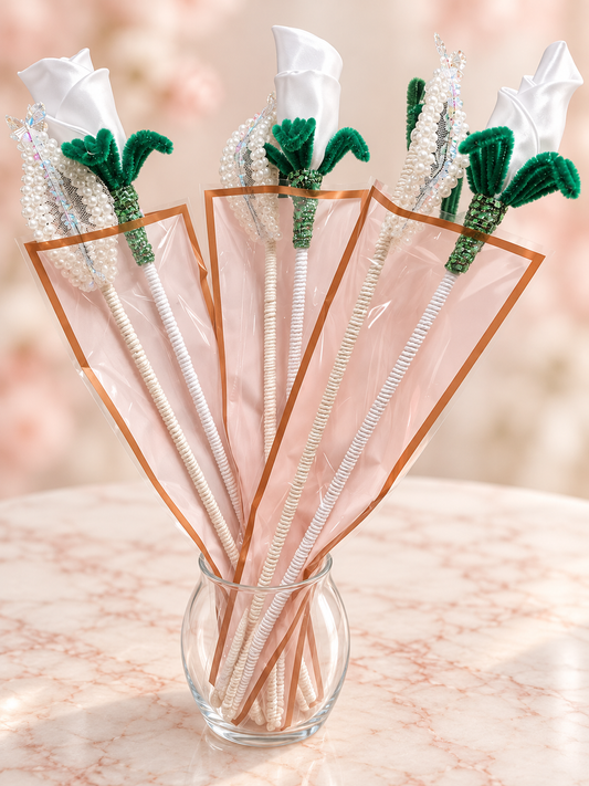 Wrapped White Satin Flowers