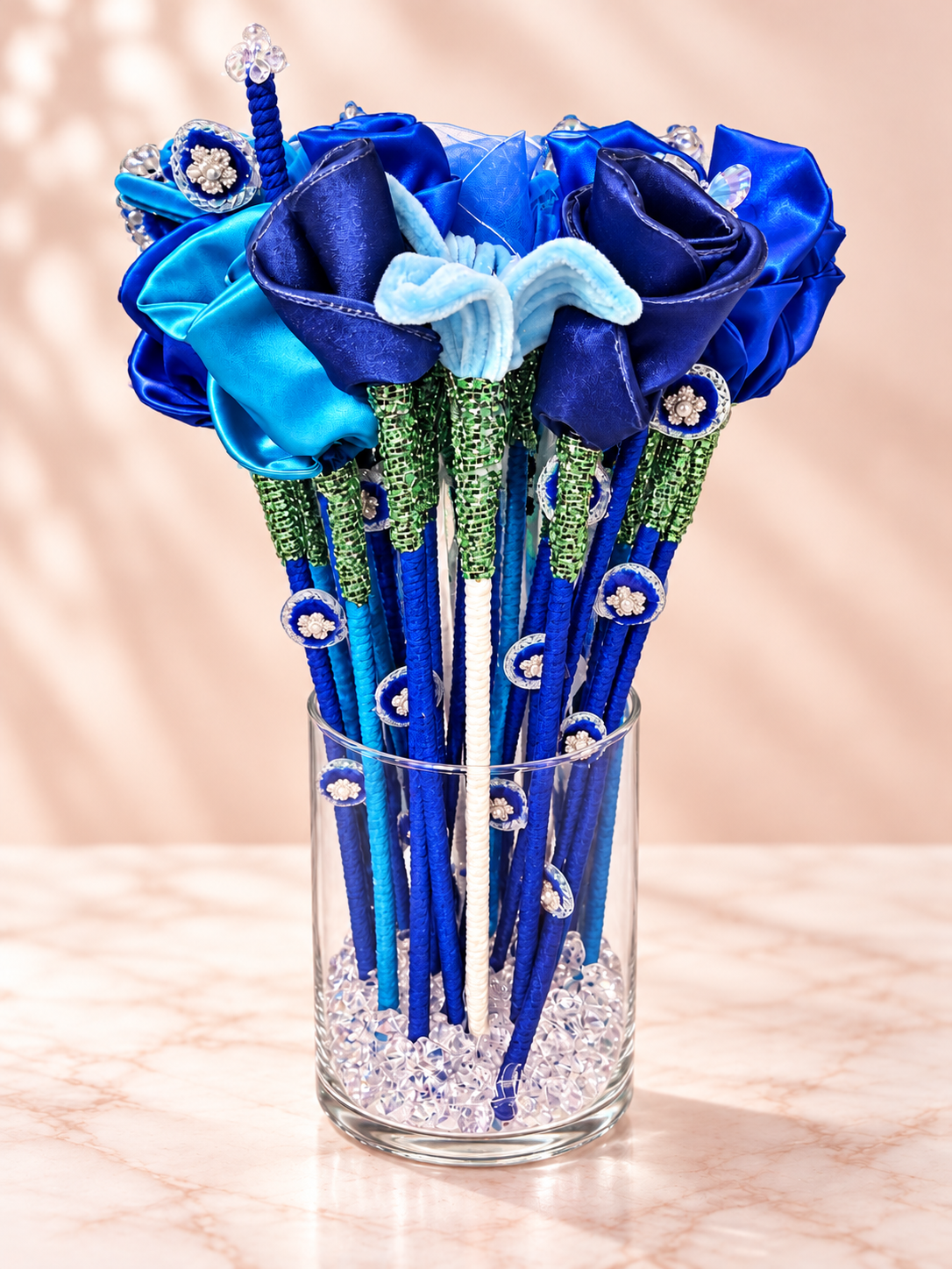 Royal Blue Pearl Bouquet- Large — 24 handcrafted flowers