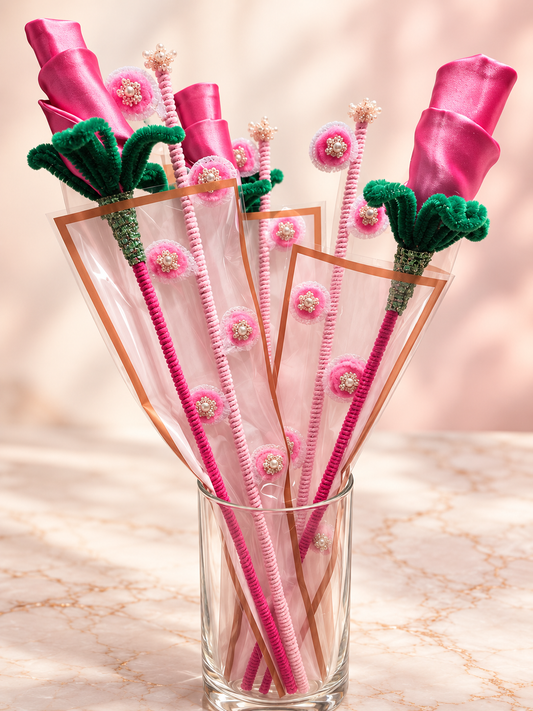 Wrapped Pink Satin Flowers