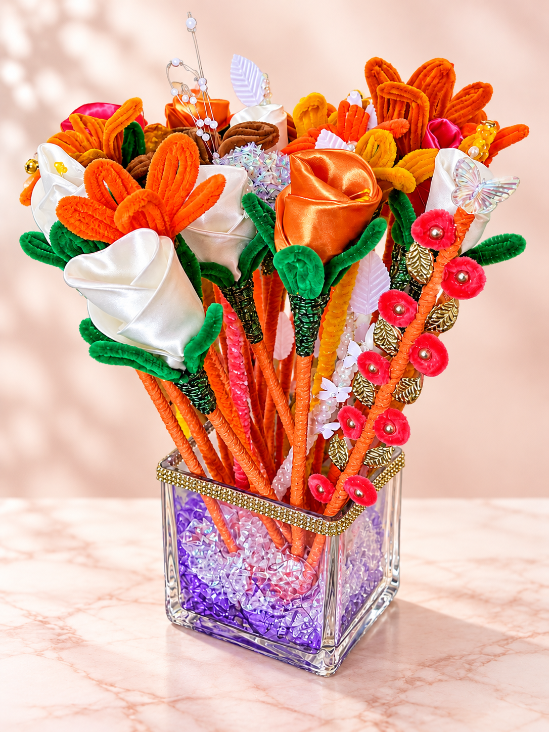 Orange Crystal Bouquet - Large — 24 handcrafted flowers